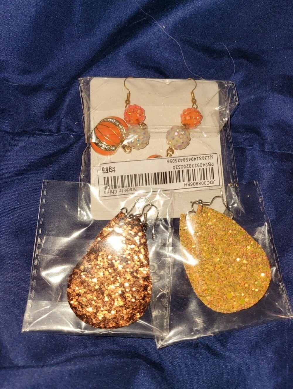 Sparkling Teardrop Dangle Earrings - Orange & Gold